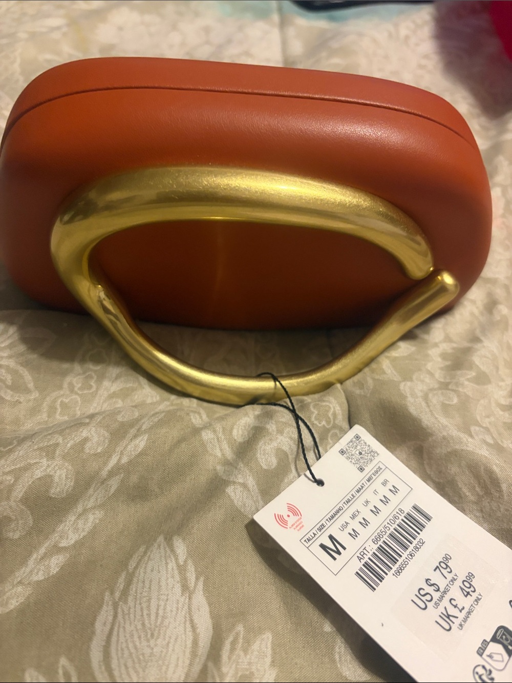 Zara Orange Clutch with Sculpted Gold Handle